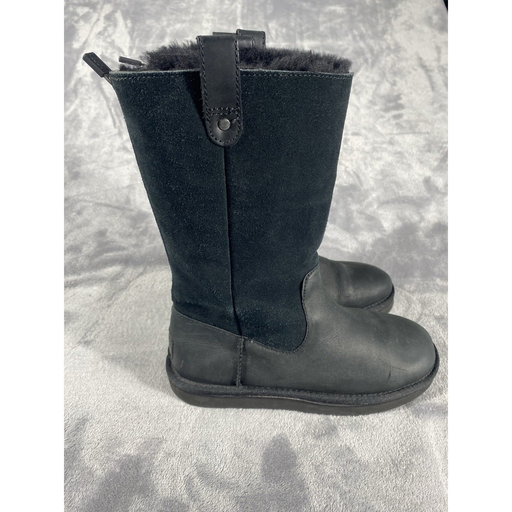 Ugg Australia Tall Boots Kids Sz 4 Jesslyn Classic Black Suede Warm Sherpa Comfy